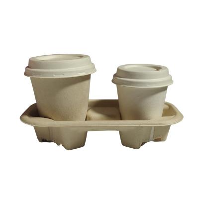 China Eco-Friendly Degradable Bagasse 2 Holes EXW/FOB/CIF/DDP Sugarcane Coffee Paper Takeout Cup Holder for sale