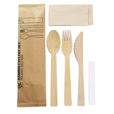 China Eco-Friendly Disposable Degradable Natural Western Tableware Bamboo Cutlery Sets Wholesale EXW/FOB/CIF/DDP for sale