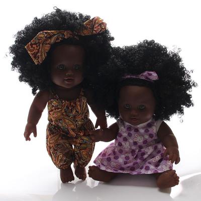 China Soft Plastic Model 1Pcs 30cm Afro Toy With Black Clothes Skin Dolls In Dress African Girls' Dolls Baby Toy Black Doll With Curly Hair for sale