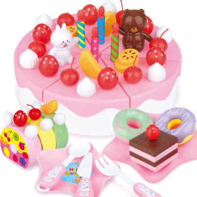 China 63pcs Plush DIY Pretend Play Fruit Cutting Birthday Cake Kitchen Food Toys Kitchen Toys Pink Cake Gift for Kids Early Education for sale