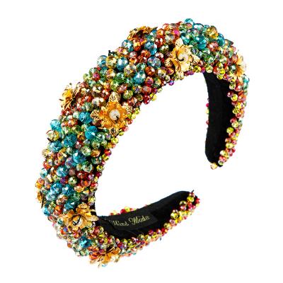 China For Hair Multi Color Handmade Pearl Sponge Gold Velvet Fabric Thickened Beaded Headband Pearl Headbands for sale