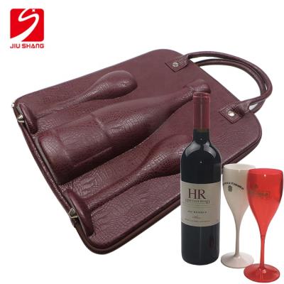 China Eco-friendly 2 PU Champagne Glass Leather Carrier Bag, Wine Travel Case for sale