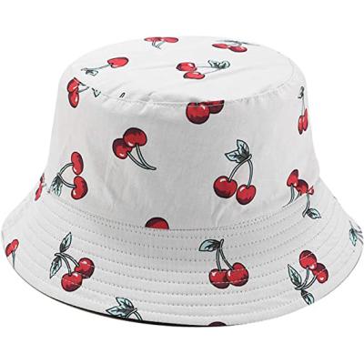 China Cute Unisex Character Print Full Side Use Reversible Cherry Bucket Hat for sale