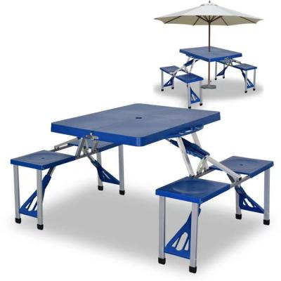 China 4 Seater Folding Table And Chair Folding Easy Carry Plastic Tables Set Folding Plastic Table With Chairs And Umbrella Hole for sale