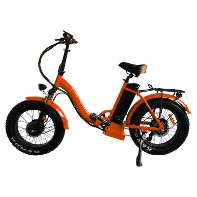 China Van mensen staat de Oranje 48v Elektrische Vouwende Fiets van Mini Folding Electric Hybrid Bike met Pedaal Systeem bij Te koop