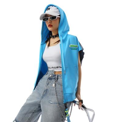 China Fashion summer denim fabric jacket viable hot sale casual street wear OEM custom logo vest hoodies for women for sale