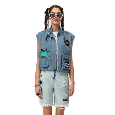 China Streetwear New Arrival Fashion Design Denim Fabric Viable Vest Jacket Casual OEM Logo Women Shirt for sale