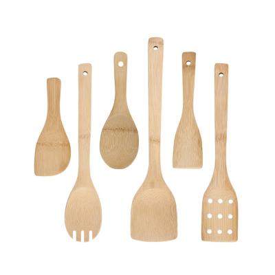 China Sustainable Wholesale High Quality Cooking Kitchen Utensil Shovel Natural Bamboo Spoon Spatula Set For Frying Pot for sale