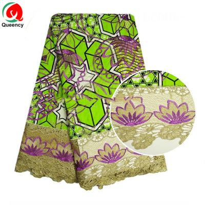 China Anti-Static African Wax Printed Fabric With Lace Embroidery Flower Pattern Lace Wax Fabric for sale