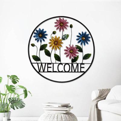 China American style metal color flower wall decoration green plant iron crafts milk tea shop restaurant wall hanging western decoration for sale