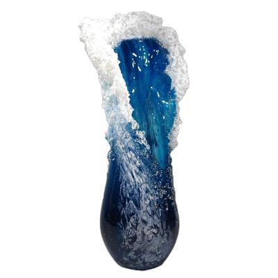 China Eco-friendly Wave Vase Resin Crafts Wave Vase Decoration Marine Department Blue Home Decoration for sale