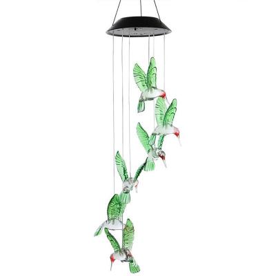 China Minimalist Solar Light Wind Chime Powered LED Light Color Changing Hummingbird Wind Rings Outdoor Waterproof Wind Light for sale