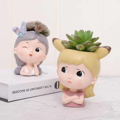 China Eco-friendly Cute Succulent Creative Landscape Resin Decoration Garden Potted Flower Pot Girl Desktop Small for sale