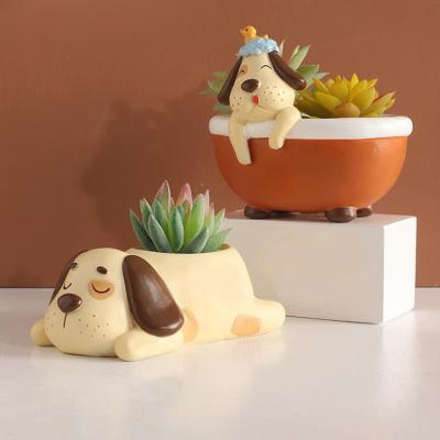 China Eco-friendly Succulent Office Succulent Creative Dog Flower Resin Garden Decorations Garden Fun Meat Potted Meat Pot for sale