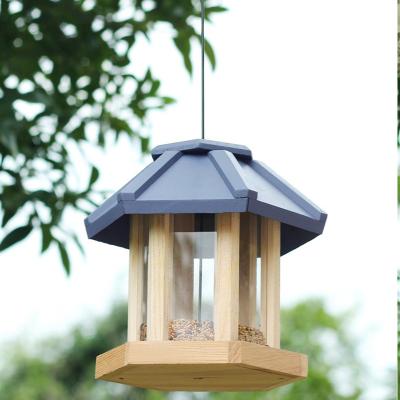 China Minimalist Outdoor Hanging Automatic Bird Feeder Bird Feeder Hummingbird Wooden Aviary Birds Nest for sale