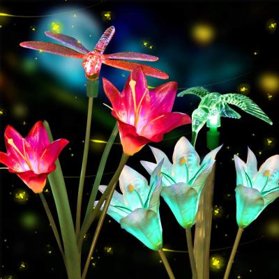 China Country Simulation Solar Dragonfly Lily Flower LED Ground Plug Decoration Lawn Lamp for Garden Home for sale