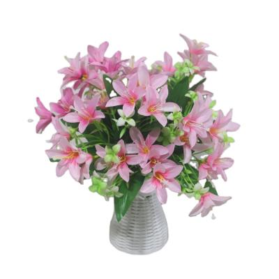 China Lily Flower Bouquet Simulation Flower Home Decoration Minimalist Multi Head Photography Props Silk for sale