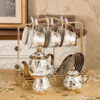 China Viable Gold Rim Porcelain Vintage Tea Sets with Teapot and Flavor Ceramic Coffee Tea Sets for Home Garden Party Wedding for sale