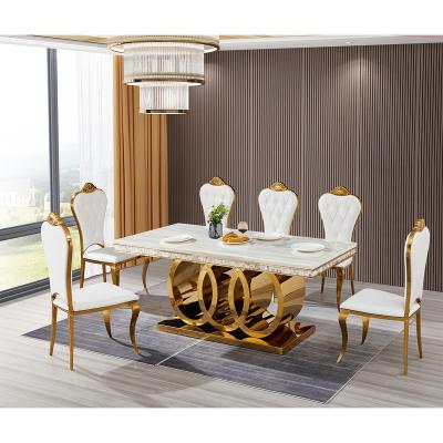 China Modern Convertible Home Furniture Dining Set Marble Dining Table with 6 Chairs Made in Foshan for sale