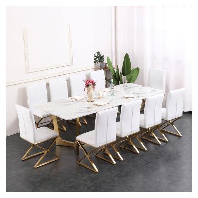 China (Other)Adjustable luxury elegant gold dining table set with marble top gold stainless steel dining table and chair set for dining room furniture for sale