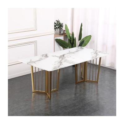 China EUROPEAN Luxury Rectangle White Marble Top Dining Table Set Dining Tables 1 Piece White Marble Dining Table for sale