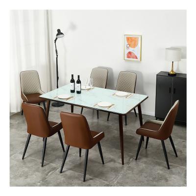 China Convertible Cheap Glass Dining Table Sets Tempered Glass 4 Or 6 Seaters Metal Leg Dining Set For Dining Room for sale