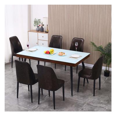 China (Other) Luxury Adjustable Tempered Glass Dining Table Metal Leg Mirrored Dining Furniture Set for sale