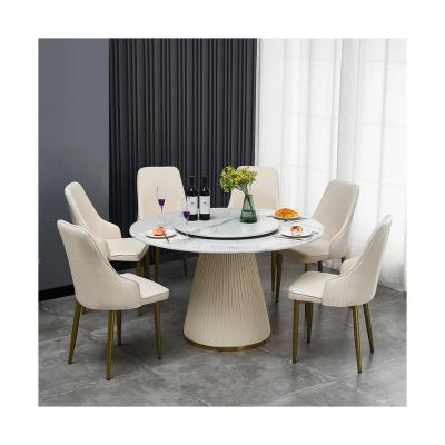 China (Other) Jiening Luxury Round 4 or 6 Seater Adjustable Dining Table Set Metal Base Marble Top with Lazy Susam Dining Table Set for sale