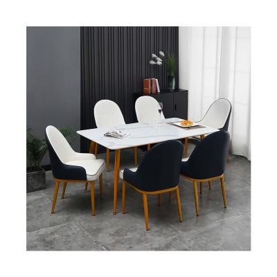 China (Other)Jiening Style Adjustable Luxury Wholesale Customized 4 Or 6 Seater Dining Table Set Metal Base Marble Top Dining Table Set for sale