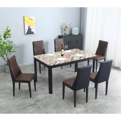 China Adjustable Modern Large Granite Artificial Marble (Other) With Metal Frame Dining Table Set For Dining Room Furniture for sale