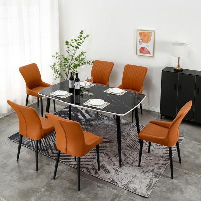 China Modern Cheap Dining Furniture Restaurant 6 Chair Convertible Piece Chipboard Tempered Glass Stone Dining Table Set For Home Furniture for sale