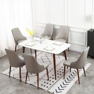 China Nordic Modern Minimalist Luxury White Marble Agglomerated Rectangle Convertible Apartment Stone Household Metal Leg Dining Table Set for sale