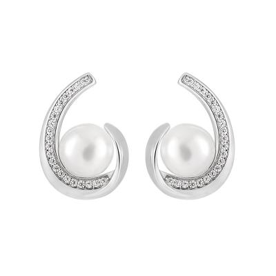 China CLASSIC Sterling silver S925 plated personalized ins cold style geometric drop-shaped full diamond inlaid pearl stud earrings for women for sale