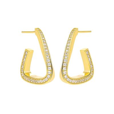 China CLASSIC Sterling silver S925 18k gold plated niche cool style light luxury micro-paved zircon triangular design earrings for women for sale