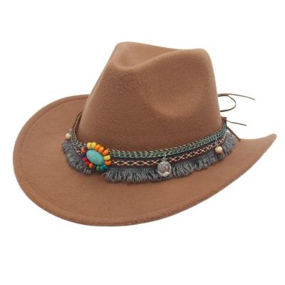 China Fashion Fashion CasualWide Brim Jazz Cowboy  Wholesale Flat  Jazz  With Colorful Chain Panama Vintage Soft Brim Fedora Hat for sale