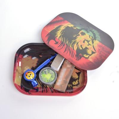 China Hot Sale Viable Logo Tray Herb Magnetic Rolling Tray Custom Metal Smoking Tray With 3D Magnetic Cover for sale