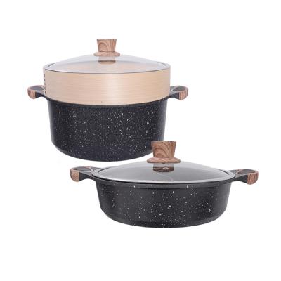 China 20cm 24cm 28cm Pot Sustainable Cooking Pot Corrosion Resistant Marble 32cm Coated Non Stick Cooker Set Household Double Ear Soup Pot for sale