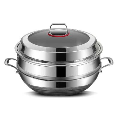 China Sustainable 316 Stainless Steel Steamer With Handle , Three-Layer High Quality Steamer With Transparent Glass Lid for sale