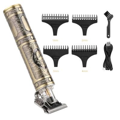 China Men Bald Trimmer Clipper Cordless Rechargeable Gold Low Noise All Metal Engraving Hair Trimmer For Men for sale