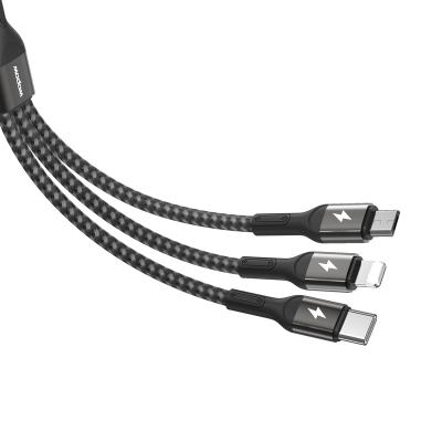 China Mobile Phone Types Wopow WX10 3A Fast Charging Nylon Type-C Micro 3 in 1 USB Cable For Iphone 13 for sale