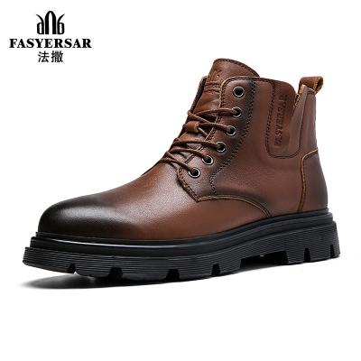 China FASYERSAR Flat ITALY Lace Up Motorcycle Martin Pu Leather Shoes Fluffy Casual Boots For Man for sale