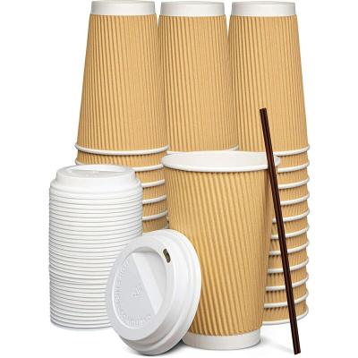 China Disposable Design Recyclable Kraft Paper Ripple Brown Wallpaper Cup With Logo Customized for sale