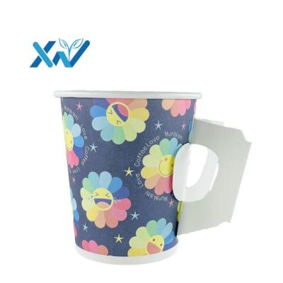 China Disposable Factory Custom Logo Printed Disposable Single Wall Paper Coffee Cup With Handle for sale