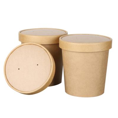 China Wholesale Disposable Kraft Paper Greaseproof Brown Soup Bowl With Paper Lid for sale