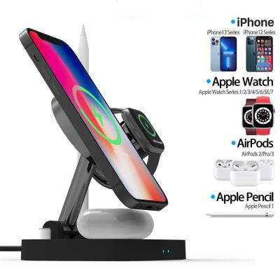 China Wholesale Qi Standard Wireless Charger Station 15W Fast Desktop 4 in 1 Stand Mobile Phone Charging Holder for sale