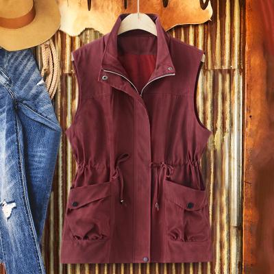 China Waterproof Zipper-up Pocket Vest Waistcoat Belted Casual Women Plus Size Vest for sale