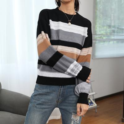 China 2021 Breathable Long Sleeve Fashion Contrast Color Sweater Stripe Fall Sweaters For Women for sale