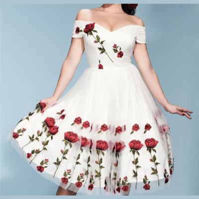 China Breathable Off The Shoulder Floral Dress Holiday Suit Evening Party Dress For Woman Wedding Dress for sale