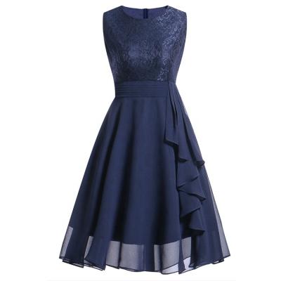 China Washable Bridesmaids Dresses Navy Lace Ruffle Layered Vintage A Line Dresses for sale