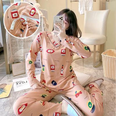 China Newcomers Thermal Plain Loose Printed Pregnant Nursing Clothing Stretch Long Sleeve Nursing Suit Clothes Maternity Sets for sale